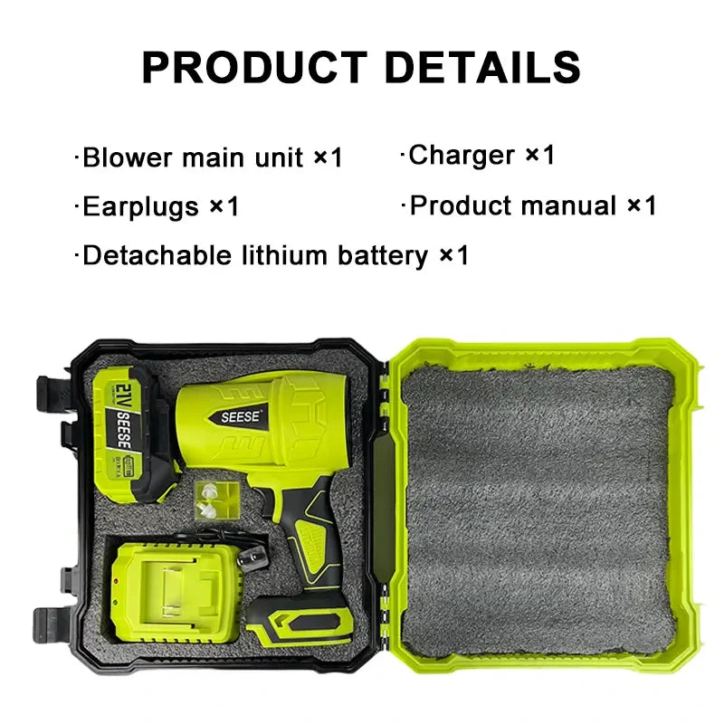 SEESE™ Turbo Jet Blower | Cordless Leaf, Dust, Car Dryer & Snow Cleaner | Lightweight Handheld Power Blower with 3-Speed Airflow & Brushless Motor