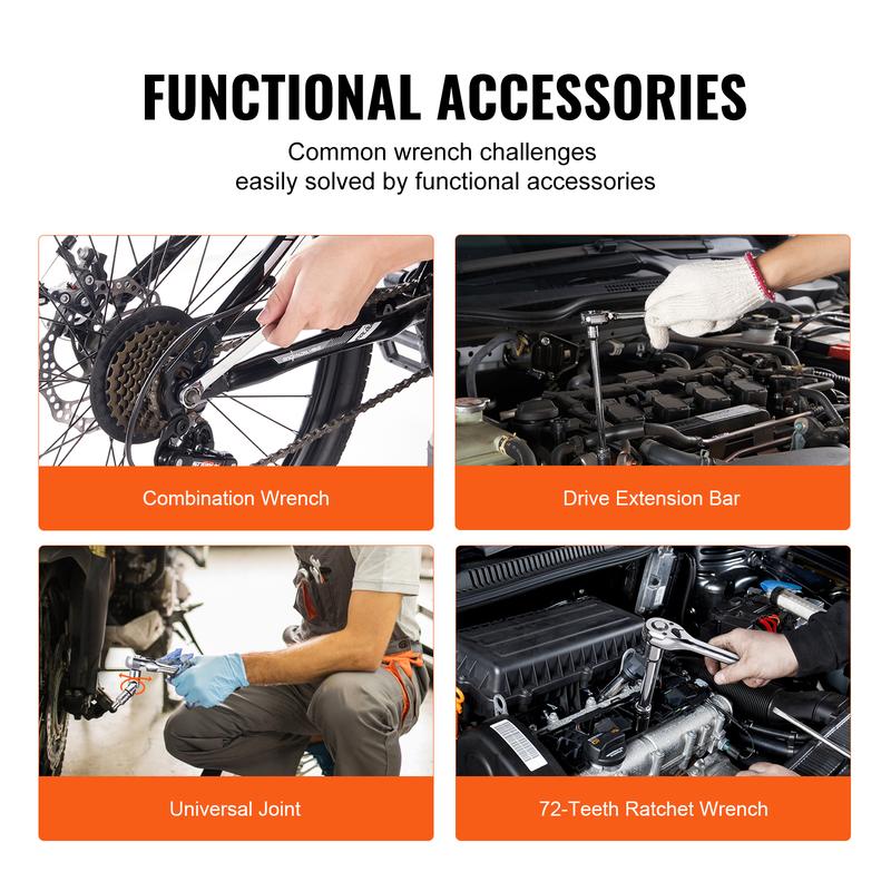 VEVOR Mechanics Tool Set and Socket Set, 1/4" 3/8" 1/2" Drive Deep and Standard Sockets, 450 Pcs SAE and Metric Mechanic Tool Kit with Bits, Hex Wrenches, Combination Wrench, Accessories, Storage Case