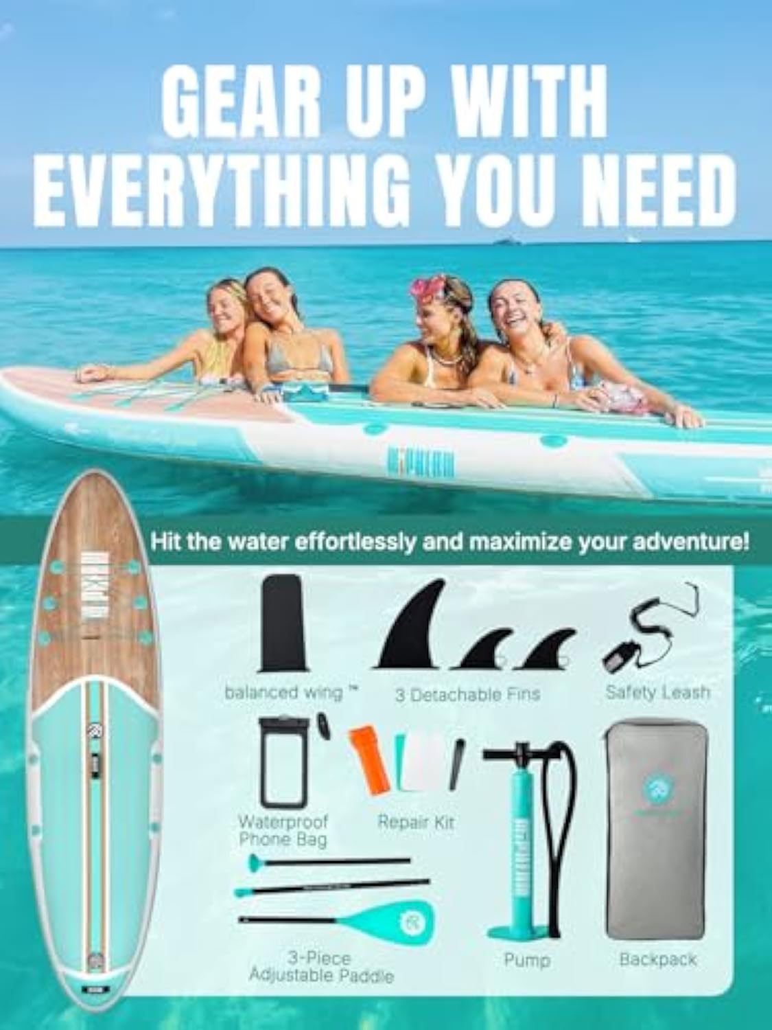 Niphean Inflatable Stand Up Paddle Board with SUP Accessories, Anti-Slip EVA Deck, 10’6’’ Inflatable Paddle Boards for Adults & Youth of All Skill Levels